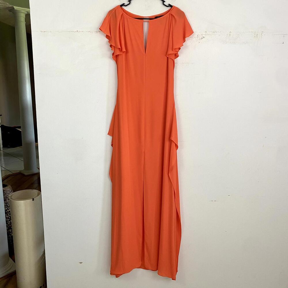 BCBGeneration bright orange flutter sleeve waterfall maxi dress sz 6